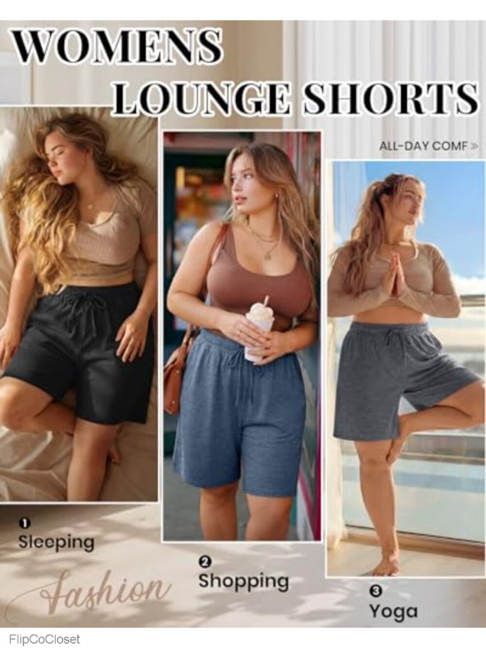 3 Pack Plus Size Bermuda Shorts Cotton Drawstring Knee Length Athletic Summer View 2
